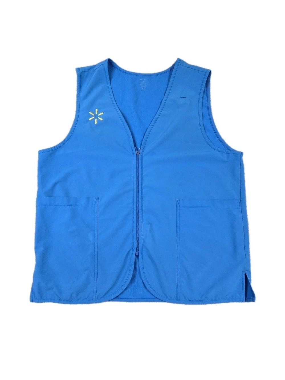 Walmart Associate Uniform Vest Blue Spark Logo Zip Up Pockets Large Pull Broken